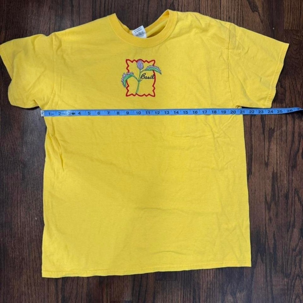 Yellow Embroidered Basil Tee With Red and Green Accents Size Large GraphicTee - Picture 5 of 7